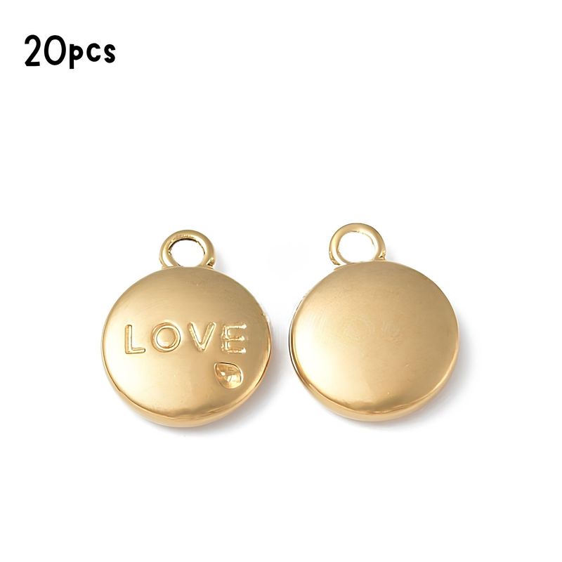 GP Stainless Steel Flat Round Charms/Pendants, w/Word Love, 20pcs, 13x10.5x3mm, Hole 1.2mm, 1.02oz