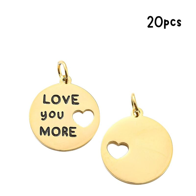GP Stainless Steel Flat Round Charms/Pendants, w/Words Love You More, 20pcs, 13.5x12.5x1mm, Hole 2.6mm, 0.67oz