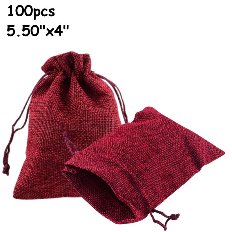 5.5''x4'' Drawstring Pouches/Bags, Dark Red Burgundy, 100pcs, Burlap Textured Polyester, 24.34oz