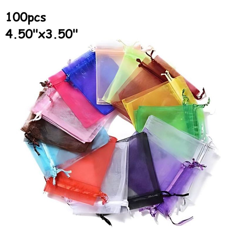 4.50"x3.50" Organza Drawstring Pouches/Bags, 100pcs, Mixed Colors, 4.62oz