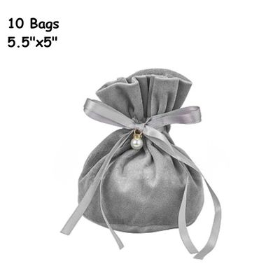 6''x4'' Drawstring Pouches/Bags, Grey, 10pcs, Velvet, 13.83oz