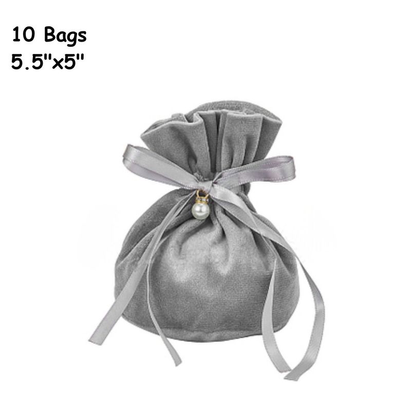 6''x4'' Drawstring Pouches/Bags, Grey, 10pcs, Velvet, 13.83oz