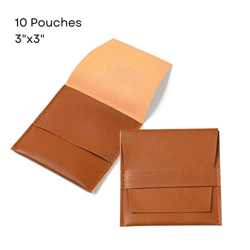 3''x3'' PU Leather Flip Pouches/Bags, Red Brown, 10pcs, 5.5oz