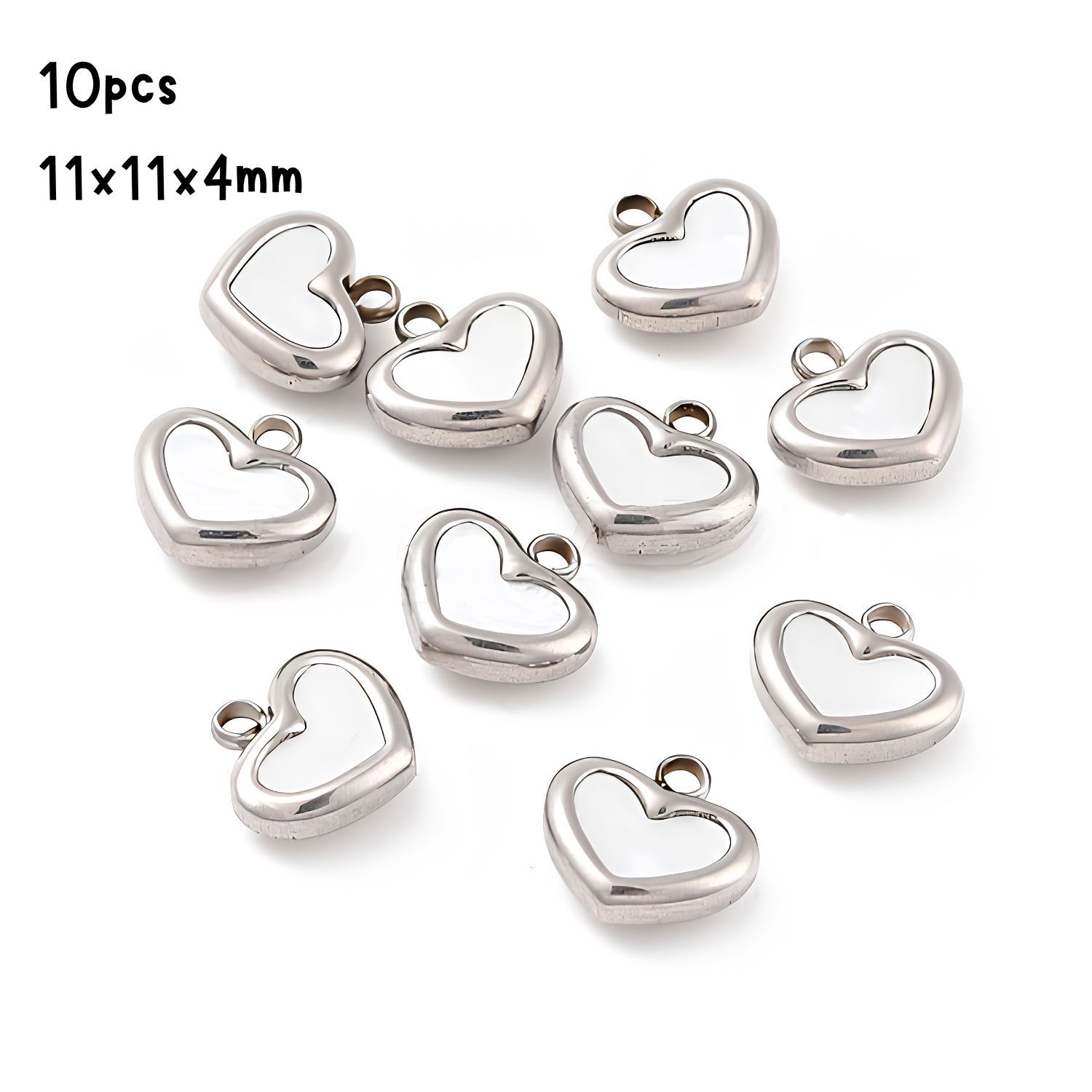 Stainless Steel Frame Shell Hearts, 10pcs, 11x11x4mm, Hole 1.8mm, Charms/Pendants, 0.60oz