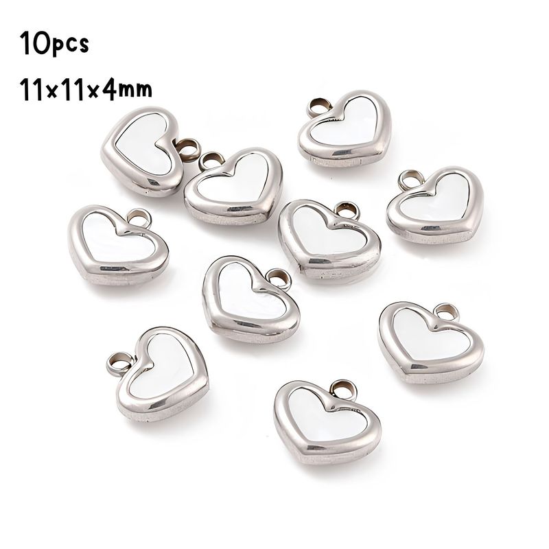 Stainless Steel Frame Shell Hearts, 10pcs, 11x11x4mm, Hole 1.8mm, Charms/Pendants, 0.60oz