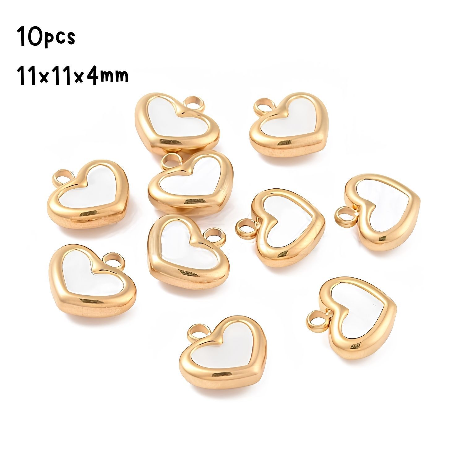 GP Stainless Steel Frame Shell Hearts, 10pcs, 11x11x4mm, Hole 1.8mm, Charms/Pendants, 0.60oz