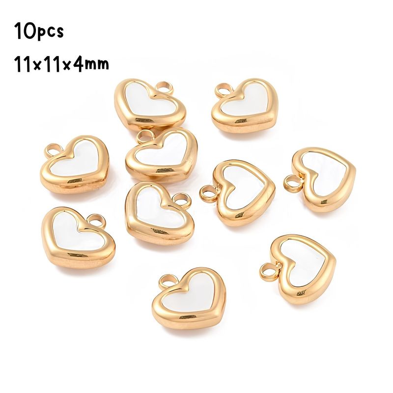 GP Stainless Steel Frame Shell Hearts, 10pcs, 11x11x4mm, Hole 1.8mm, Charms/Pendants, 0.60oz