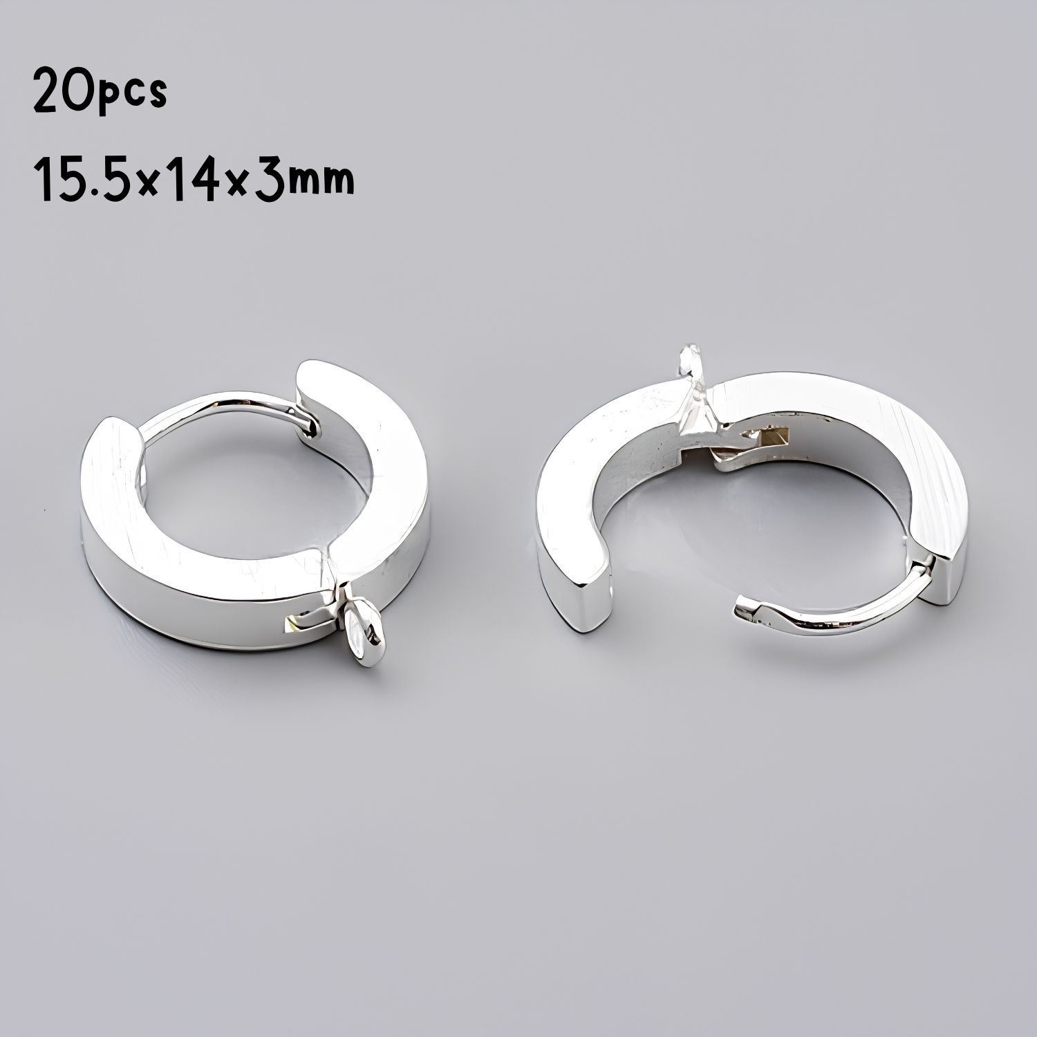 SP Stainless Steel Huggie Hoop Earrings, 20pcs, 15.5x14x3mm, w/1.6mm Loops, Pin: 1mm, 1.09oz