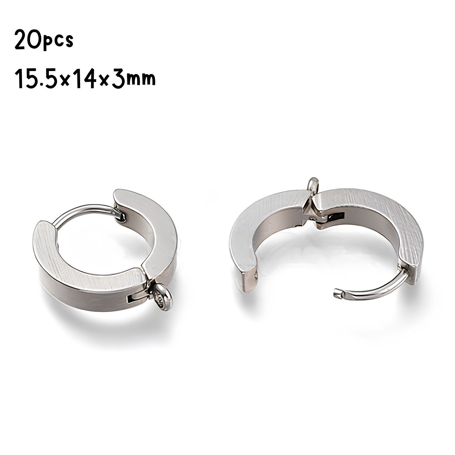Stainless Steel Huggie Hoop Earrings, 20pcs, 15.5x14x3mm, w/1.6mm Loops, Pin: 1mm, 1.09oz