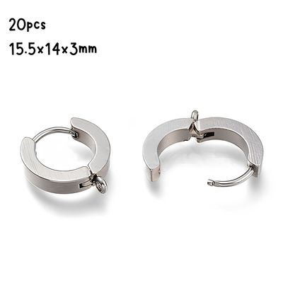 Stainless Steel Huggie Hoop Earrings, 20pcs, 15.5x14x3mm, w/1.6mm Loops, Pin: 1mm, 1.09oz