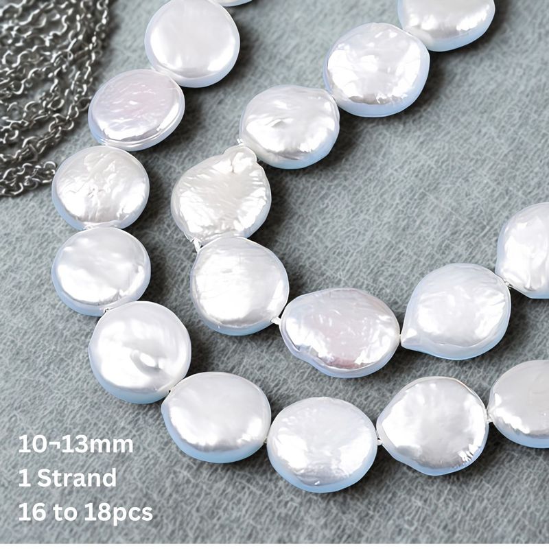 10~13.5x10~11.5x4~7.5mm, Cultured Freshwater Coin Pearls, Natural, 16 to 18pcs, 7.30" to 7.70" Strand, Hole: 0.6mm, 0.56oz