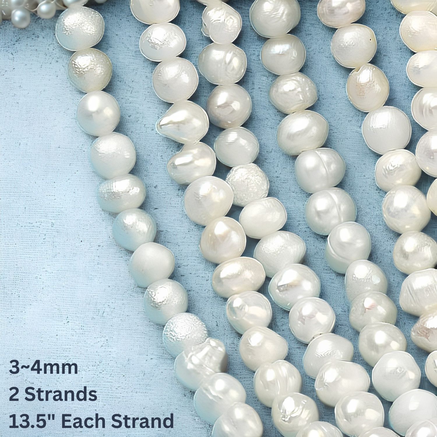 3~4mm, Cultured Freshwater Potato Pearls, Grade 2A, Antique White, 2 Strands, Approx 100pcs per 13.5" strand, Hole 0.5mm, 1.91oz