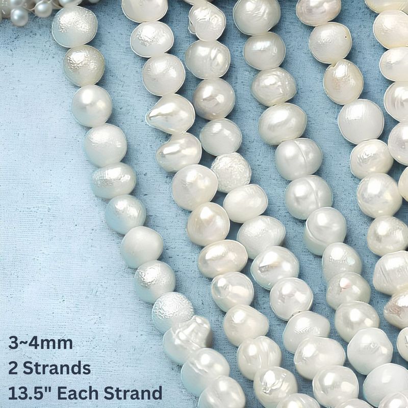 3~4mm, Cultured Freshwater Potato Pearls, Grade 2A, Antique White, 2 Strands, Approx 100pcs per 13.5" strand, Hole 0.5mm, 1.91oz