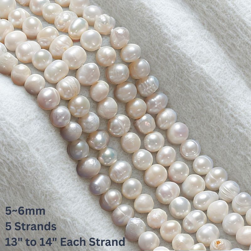 5~6mm, Cultured Freshwater Potato Pearls,  Creamy White, 5 Strands, Approx 62pcs per 13.75" to 14.20" strand,  Hole 0.8mm, 3.32oz