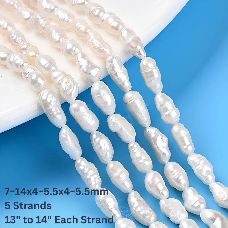 7~14x4~5.5x4~5.5mm, Cultured Freshwater Potato Pearls, Creamy White, 5 Strands, Approx 34 to 45pcs per 13.5 inch strand, Hole: 0.5mm, 1.80oz