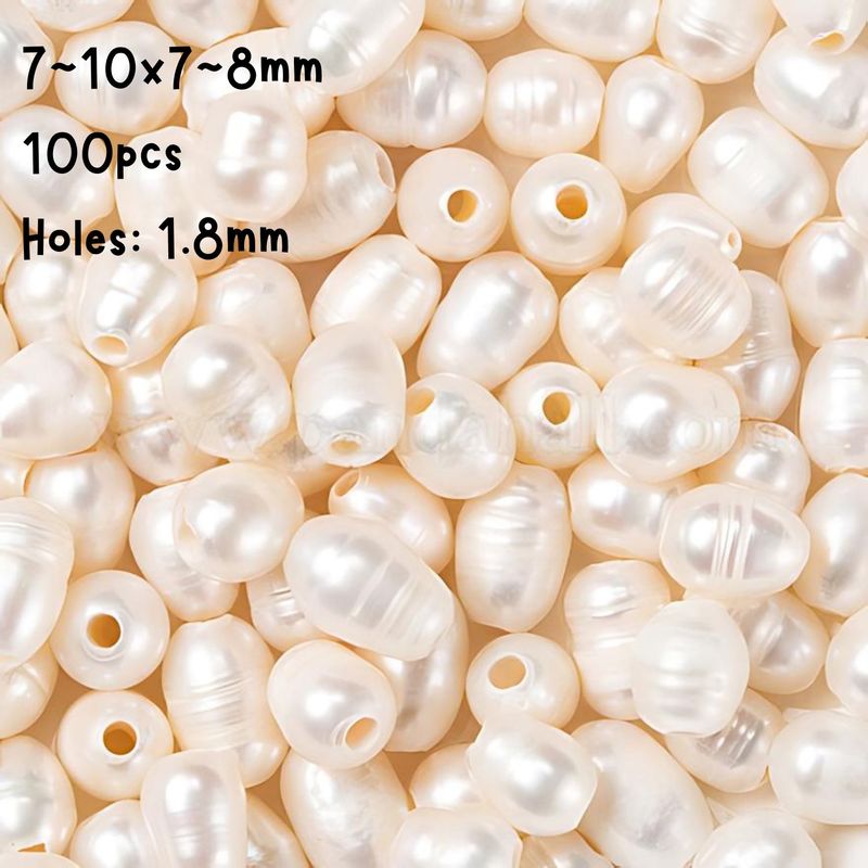 7~10x7~8mm, Cultured Freshwater Pearls, Rice, Natural, 100pcs, Hole 1.8mm, 2.11oz