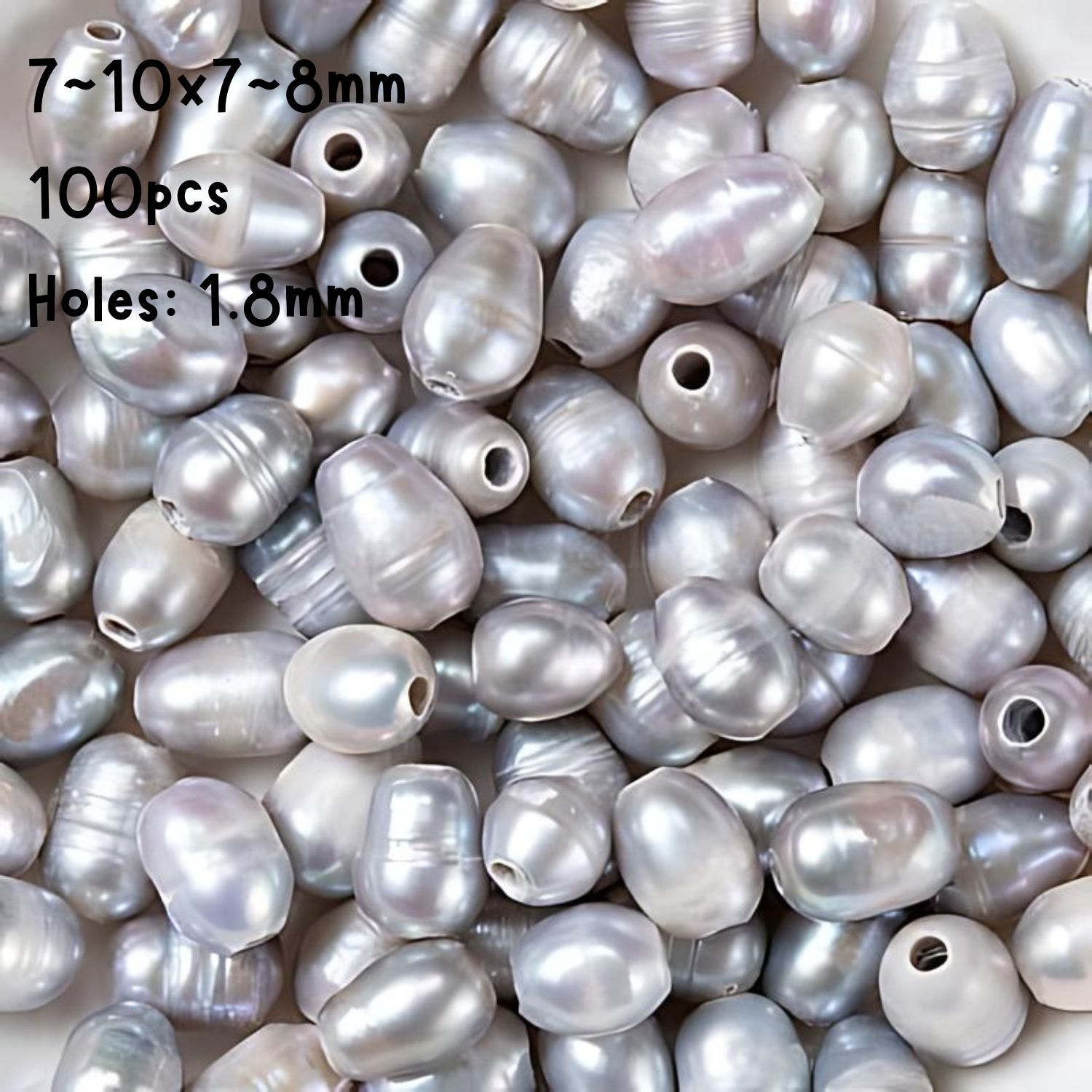 7~10x7~8mm, Cultured Freshwater Pearls, Rice, Grey, 100pcs, Hole 1.8mm, 2.11oz