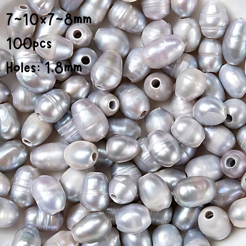 7~10x7~8mm, Cultured Freshwater Pearls, Rice, Grey, 100pcs, Hole 1.8mm, 2.11oz