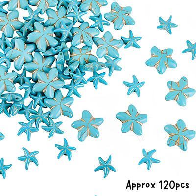 Starfish Beads, Turquoise, Approx 120pcs, Two Styles, 14~20x14~22x5~8mm, Hole 1.2~1.5mm, Ocean Sea Synthetic/Acrylic, 7.13oz