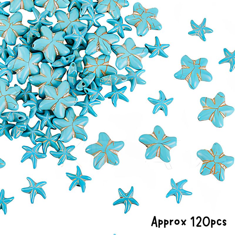 Starfish Beads, Turquoise, Approx 120pcs, Two Styles, 14~20x14~22x5~8mm, Hole 1.2~1.5mm, Ocean Sea Synthetic/Acrylic, 7.13oz