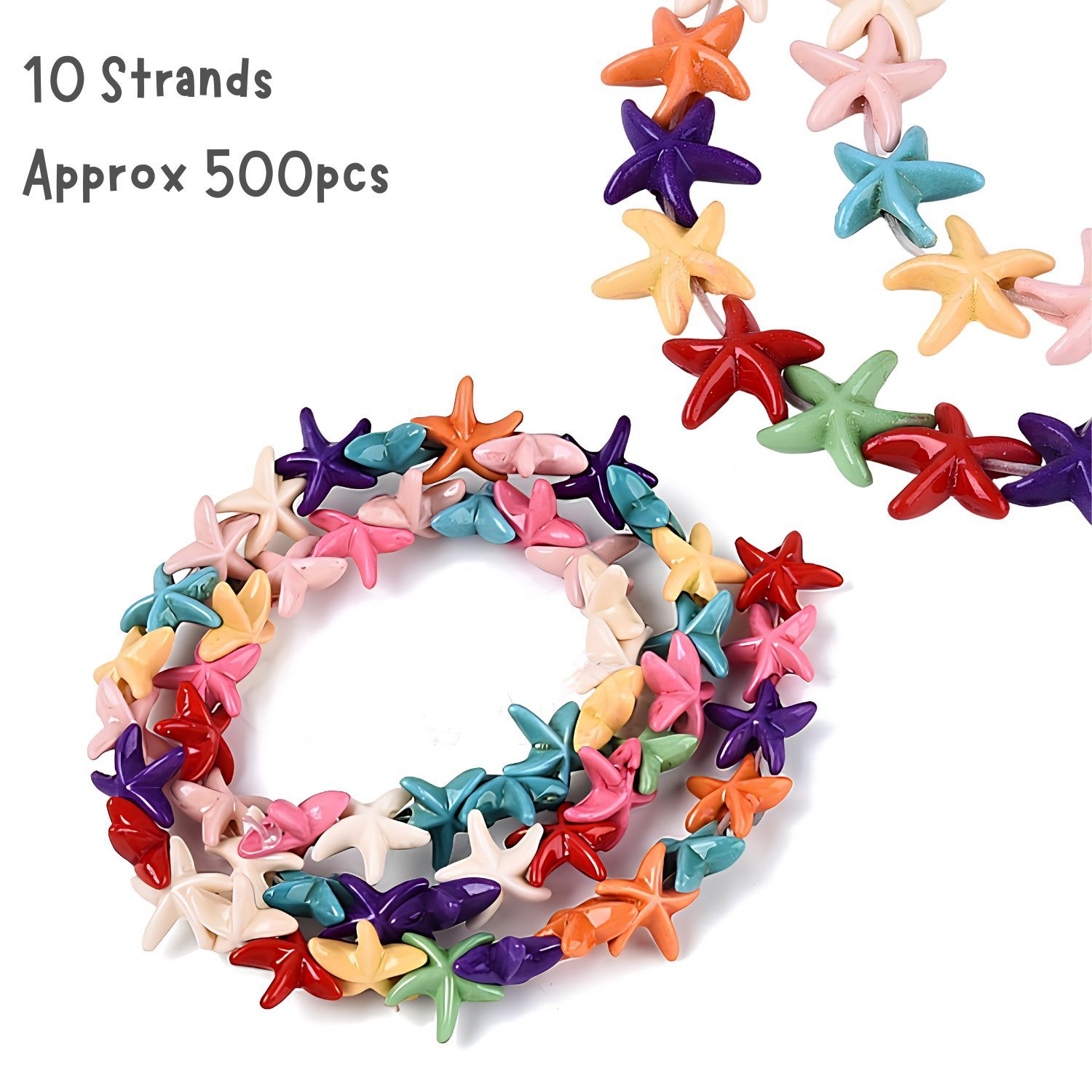Starfish Beads, Mix Colors, Approx 500pcs, 13x13x4mm, Hole 1.2mm, Ocean Sea Synthetic/Acrylic, 4.73oz