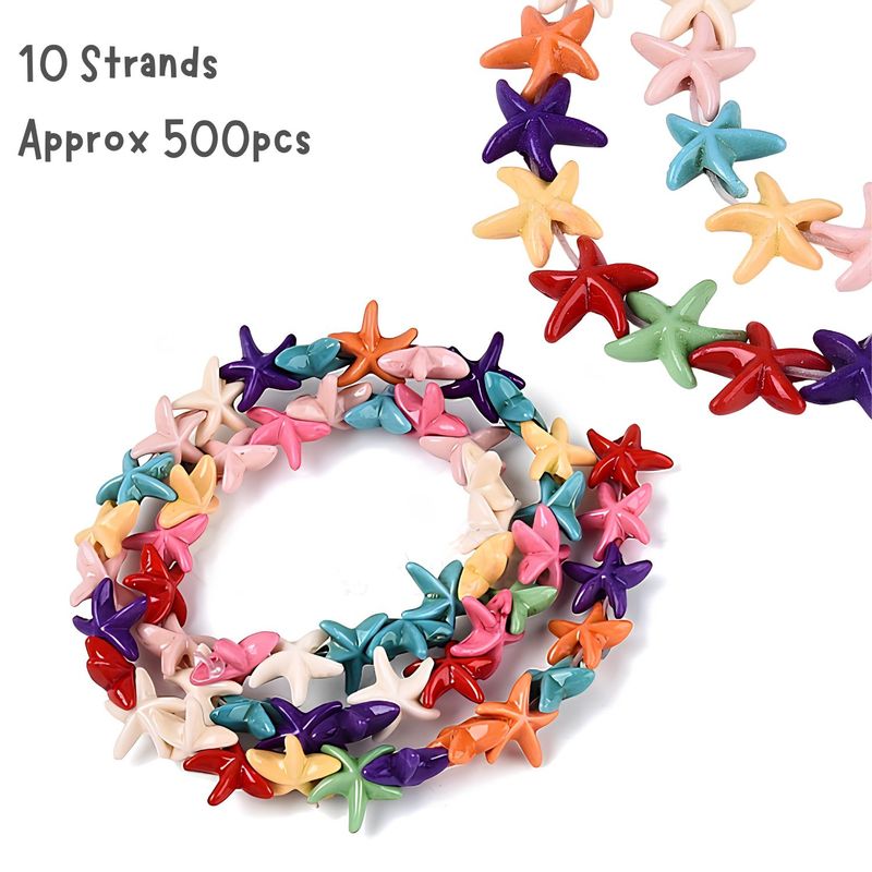 Starfish Beads, Mix Colors, Approx 500pcs, 13x13x4mm, Hole 1.2mm, Ocean Sea Synthetic/Acrylic, 4.73oz