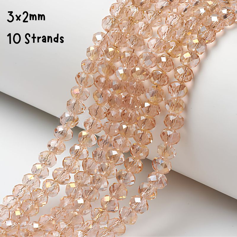 3x2mm Faceted Rondelles, 10 Strands, Approx 1250pcs, Transparent Bisque, Hole 0.8mm, Glass Beads, 1.66oz