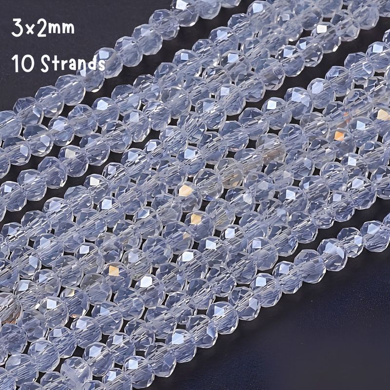 3x2mm Faceted Rondelles, 10 Strands, Approx 1250pcs, Crystal AB, Hole 0.8mm, Glass Beads, 1.66oz