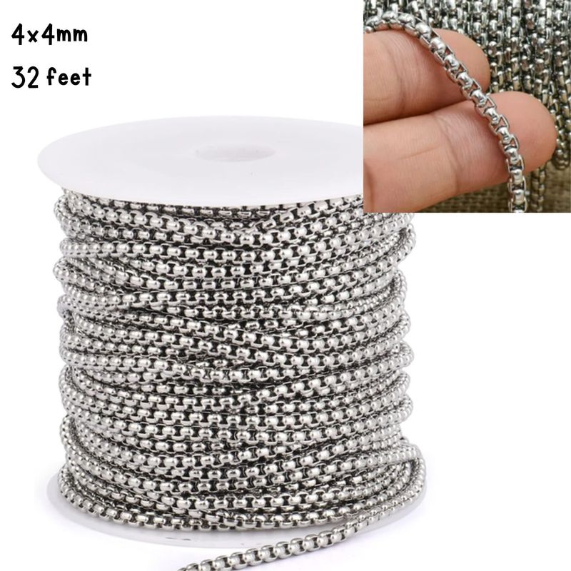 Stainless Steel Box Chain, 4x4mm, 10 Meters/32.8 Feet, 17.14oz