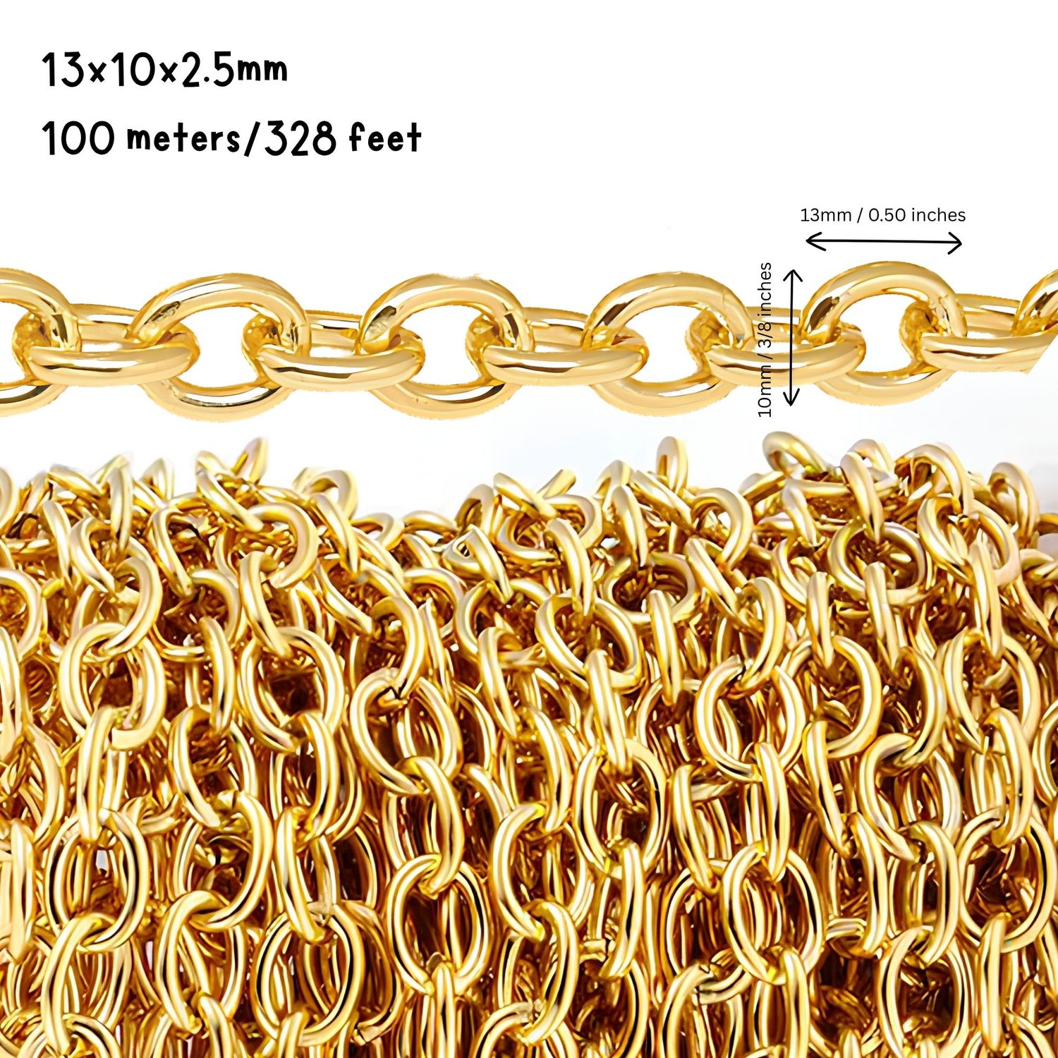 GP Aluminum Cable Chain, 13x10x2.5mm, 100 Meters/328 Feet, 152.31oz