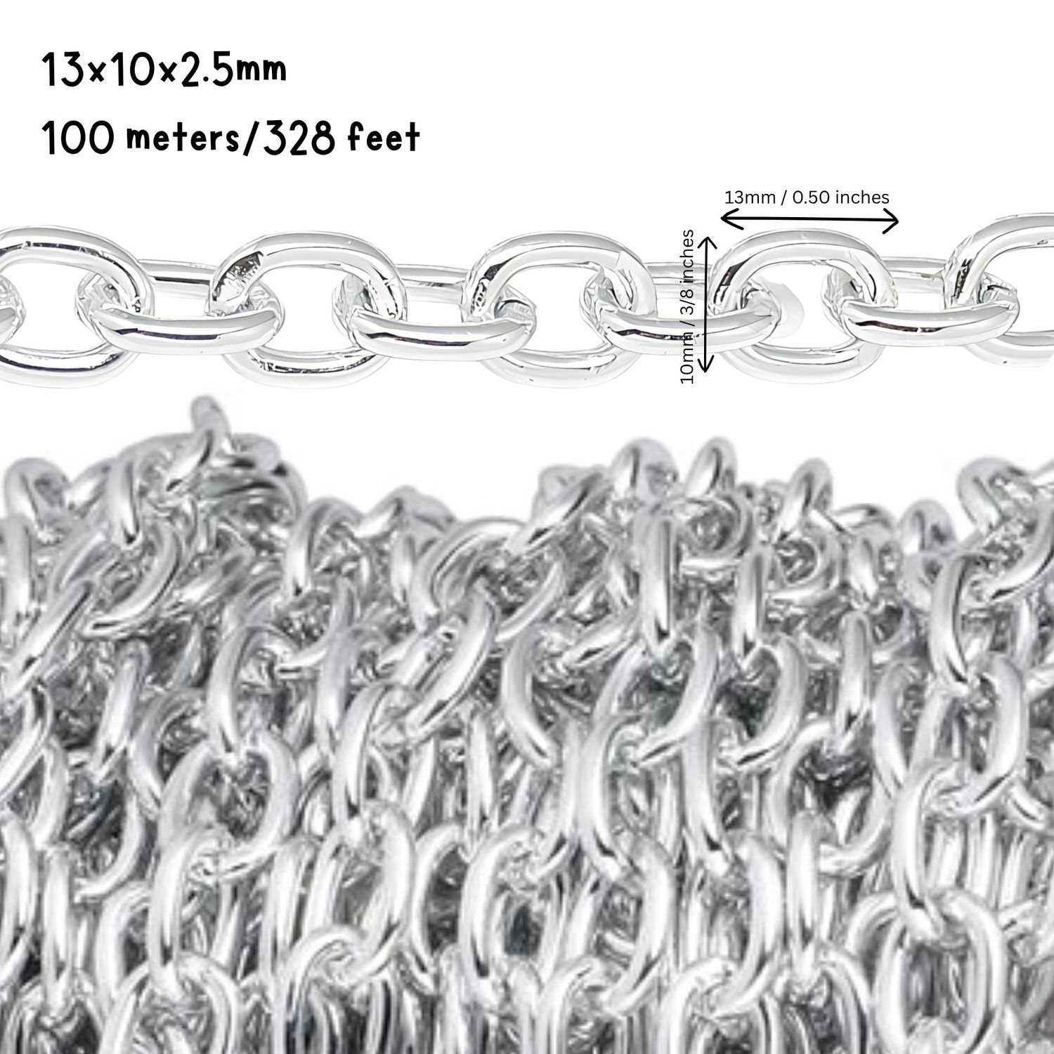 SP Aluminum Cable Chain, 13x10x2.5mm, 100 Meters/328 Feet, 152.31oz