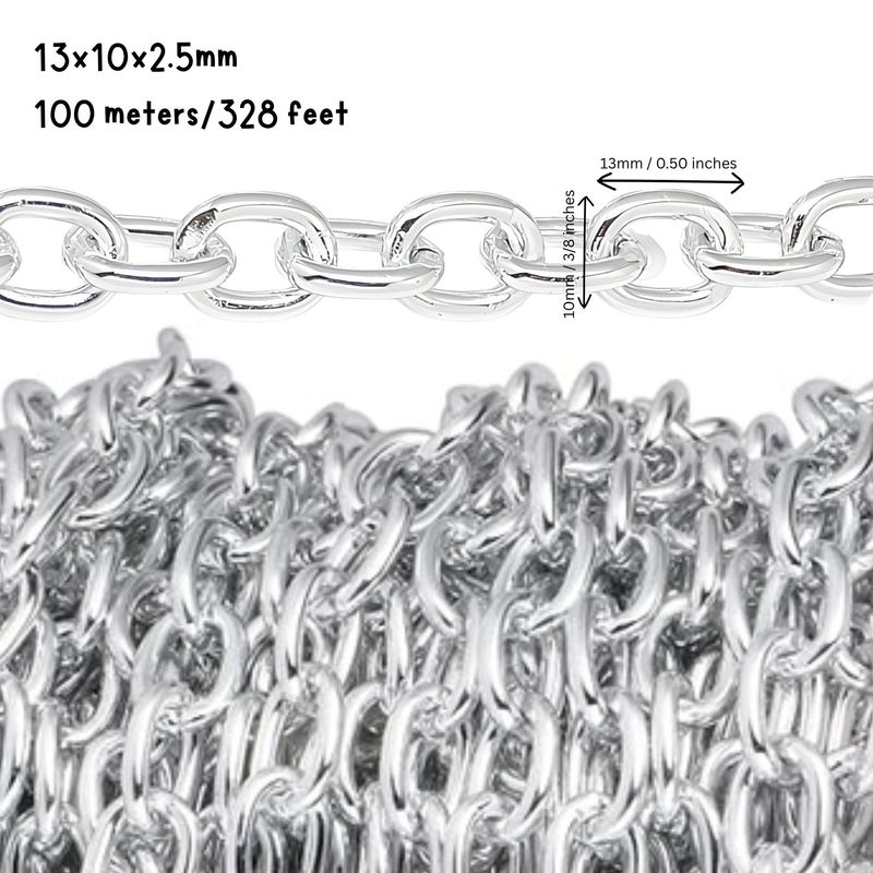 SP Aluminum Cable Chain, 13x10x2.5mm, 100 Meters/328 Feet, 152.31oz