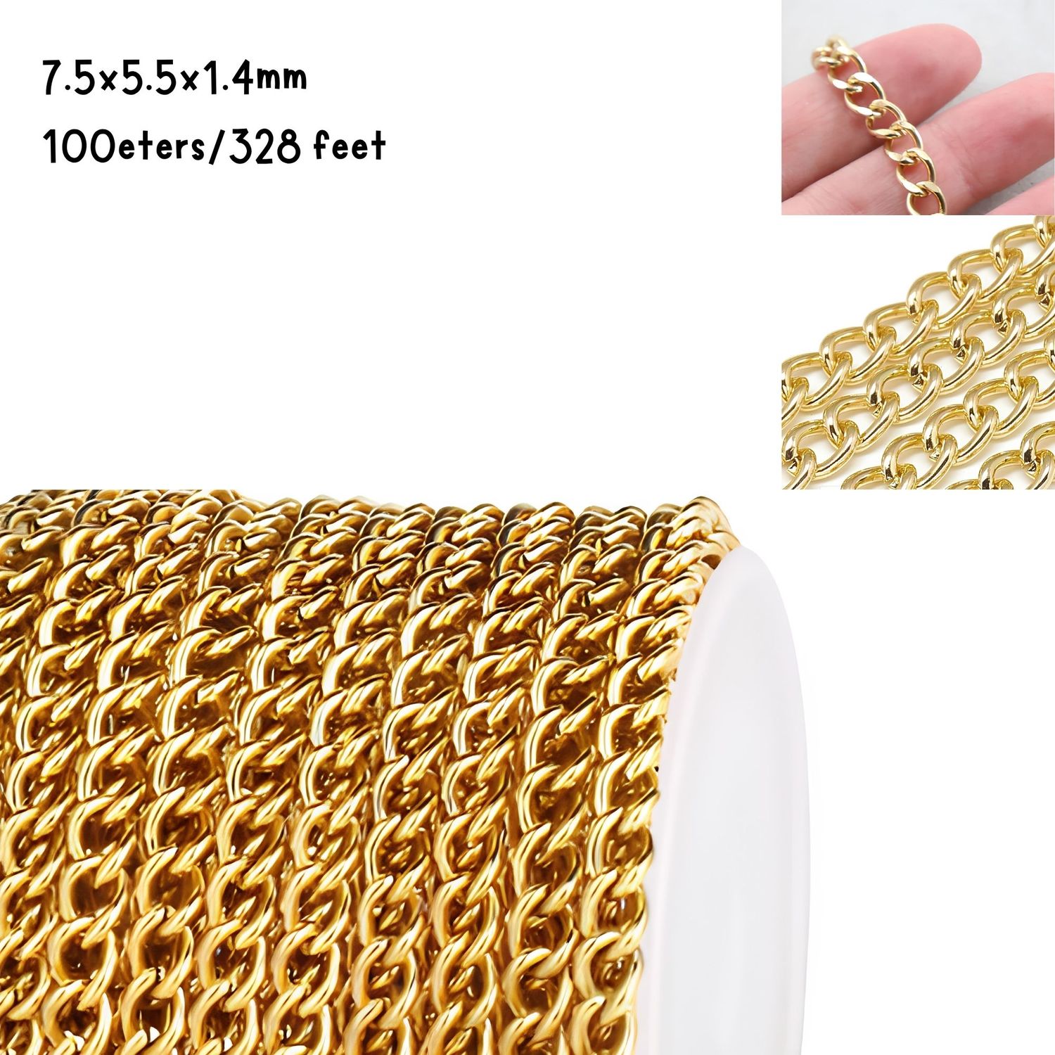GP Aluminum Curb Chain, 7.5x5.5mm, 100 Meters/328 Feet, 54.96oz