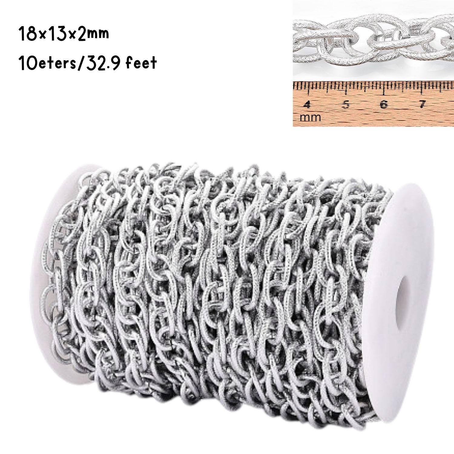 Aluminum Curb Chain, 18x13mm, 10 Meters/32.9 Feet, 24.52oz