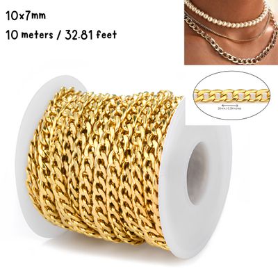 GP Stainless Steel Chunky Cuban Link Curb Chain, 10x7mm, 10 Meters/32.8 Feet, 25.05oz