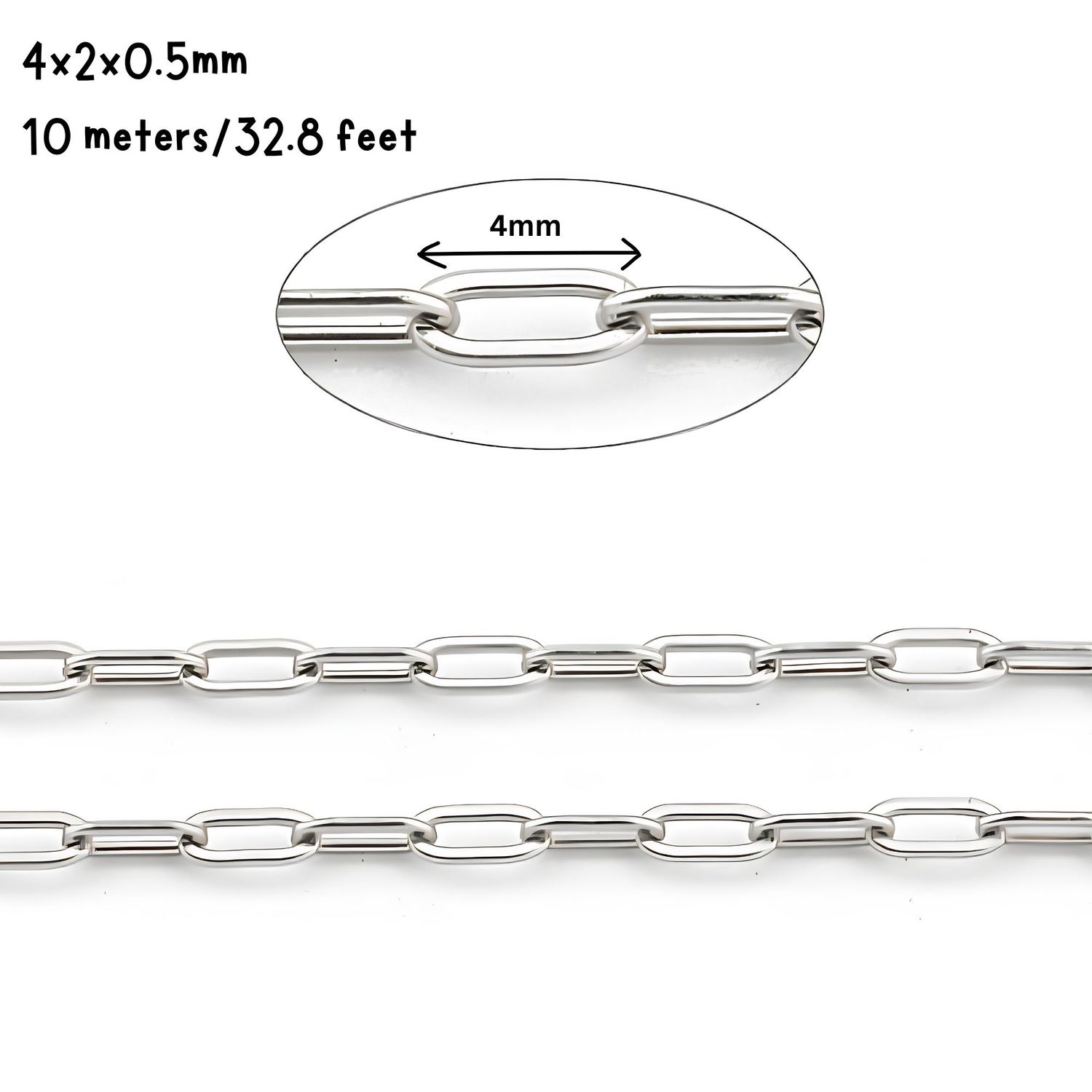 Stainless Steel Paperclip Chain, 4.x2x0.5mm, 10 Meters/32.8 Feet, 1.94oz