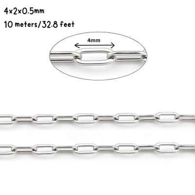 Stainless Steel Paperclip Chain, 4.x2x0.5mm, 10 Meters/32.8 Feet, 1.94oz
