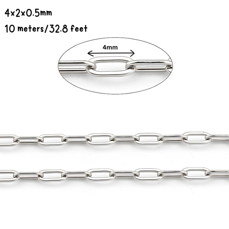 Stainless Steel Paperclip Chain, 4.x2x0.5mm, 10 Meters/32.8 Feet, 1.94oz
