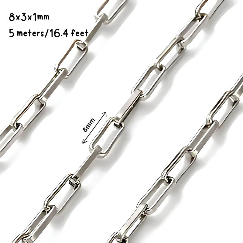 Stainless Steel Paperclip Chain, 8x3x1mm, 5 Meters/16.4 Feet, 3.53oz