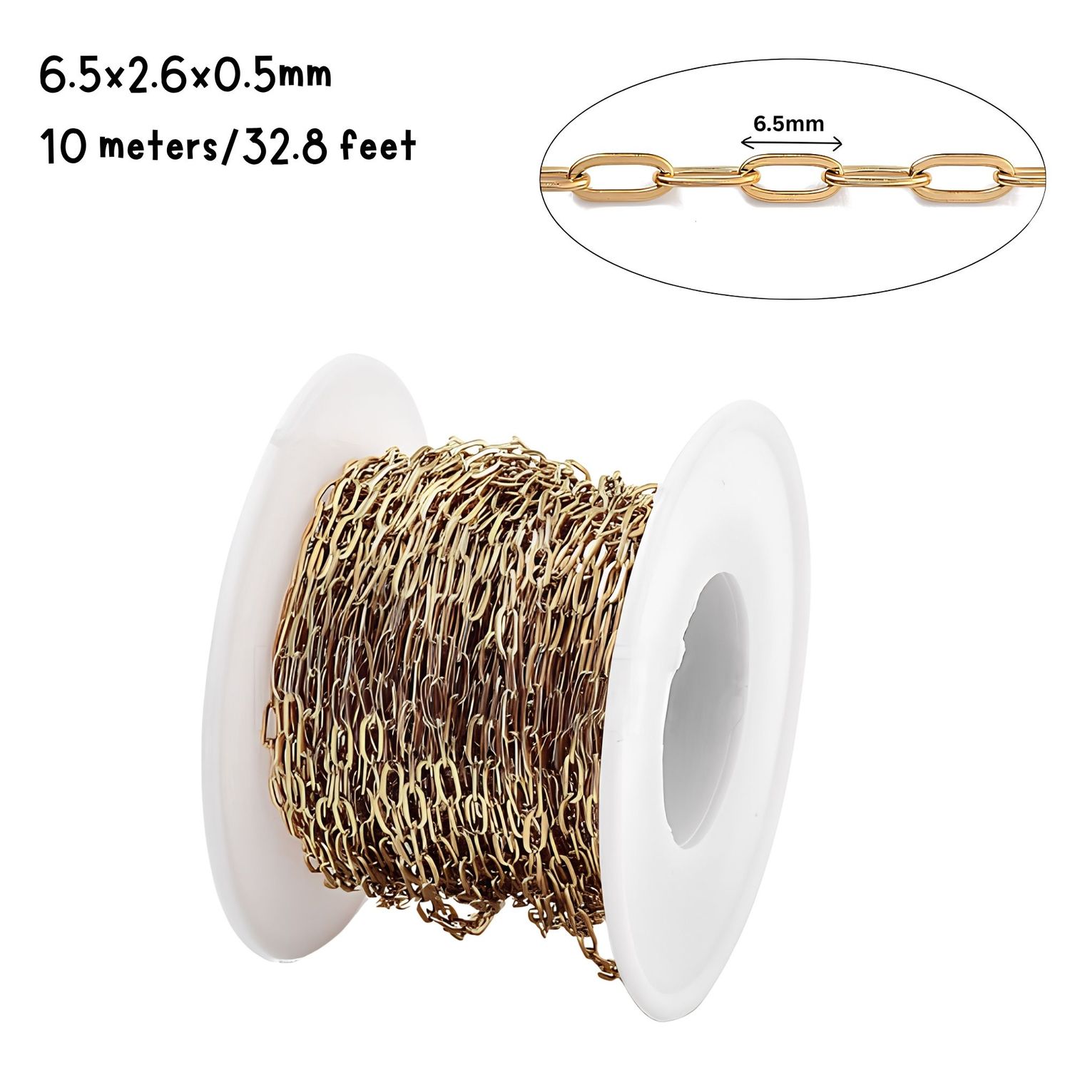 GP Stainless Steel Paperclip Chain, 6.5x2.6x0.5mm, 10 Meters/32.8 Feet, 2.54oz