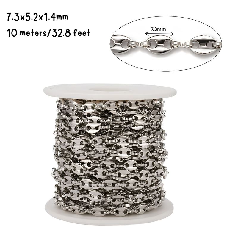 Stainless Steel Coffee Bean Chain, 7.3x5.2x1.4mm, 10 Meters/32.8 Feet, 11.08oz