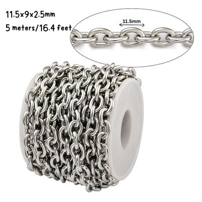 Stainless Steel, Cable Chain, 11.5x9x2.5mm, 5 Meters/16.4 Feet, 24.41oz