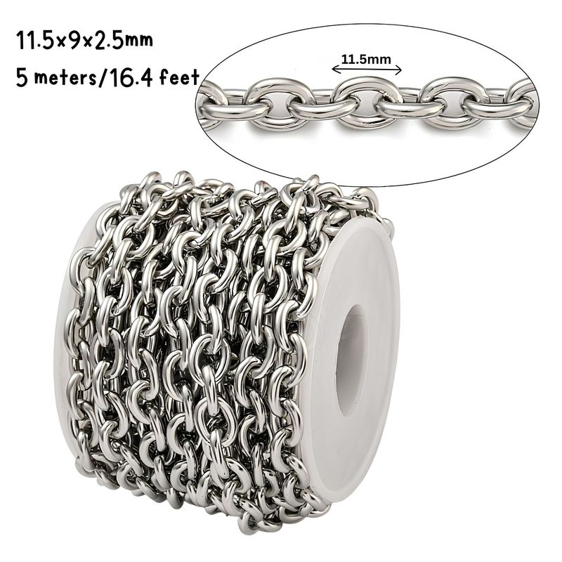 Stainless Steel, Cable Chain, 11.5x9x2.5mm, 5 Meters/16.4 Feet, 24.41oz