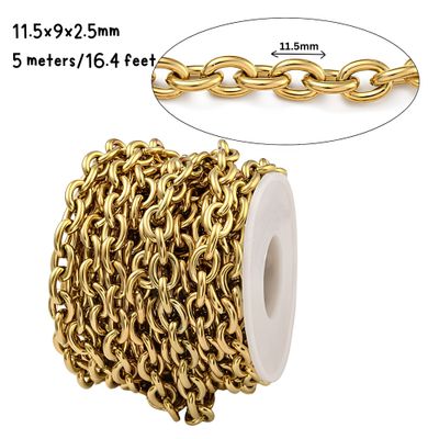 GP Stainless Steel, Cable Chain, 11.5x9x2.5mm, 5 Meters/16.4 Feet, 24.41oz