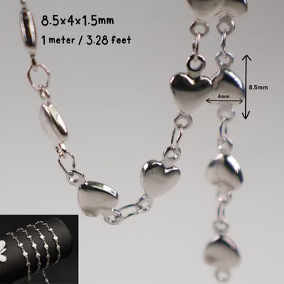 Stainless Steel Heart Links Chain, 8.5x4x1.5mm, 1 Meter/3.28 Feet, 0.65oz