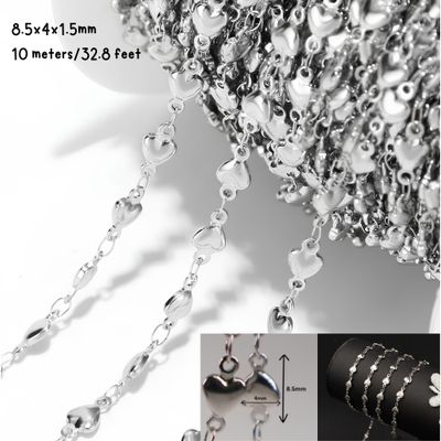 Stainless Steel Heart Links Chain, 8.5x4x1.5mm, 10 Meters/32.8 Feet, 0.65oz