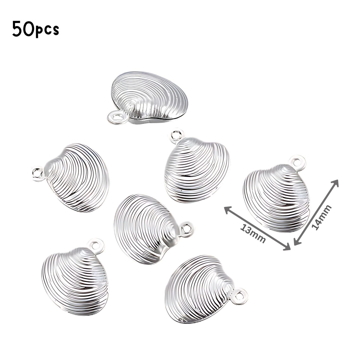 Stainless Steel Scallop Shells, 50pcs, 14x13x4mm, Ocean Sea Charms/Pendants, 1.09oz