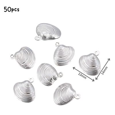 Stainless Steel Scallop Shells, 50pcs, 14x13x4mm, Ocean Sea Charms/Pendants, 1.09oz
