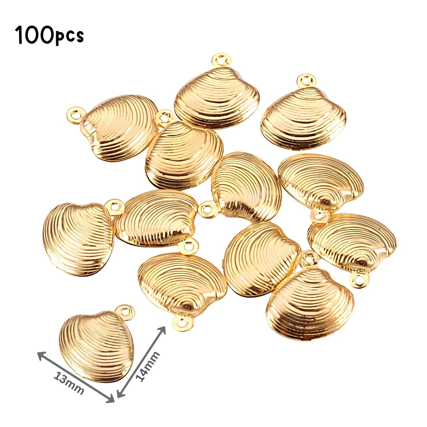 GP Stainless Steel Scallop Shells, 100pcs, 14x13x4mm, Hole 1mm, Ocean Sea Charms/Pendants, 1.94oz