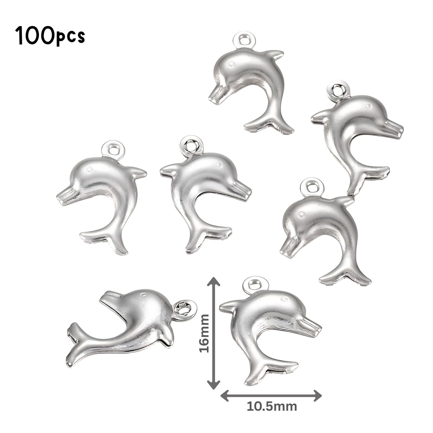 Stainless Steel Dolphins, 100pcs, 16x10.5x3.5mm, Ocean Sea Charms/Pendants, 0.99oz